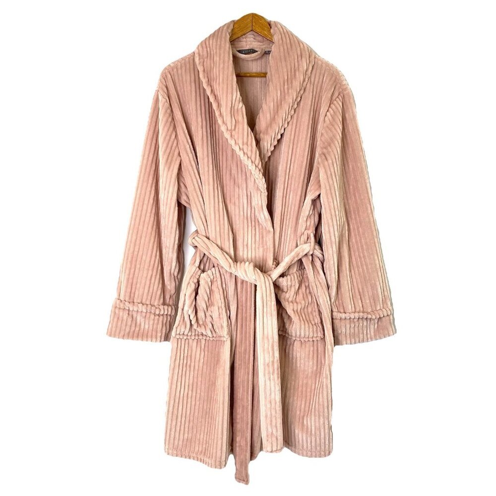 Amari Soft Corduroy Stripe Wrap Front Robe Unisex OS One Size Fits Most Pink